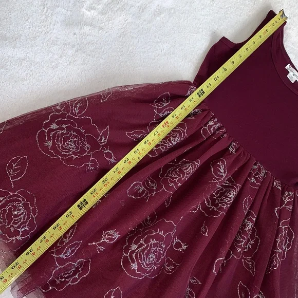 Knitworks Burgundy Glitter Roses Tank Dress 10 EUC - Picture 7 of 10